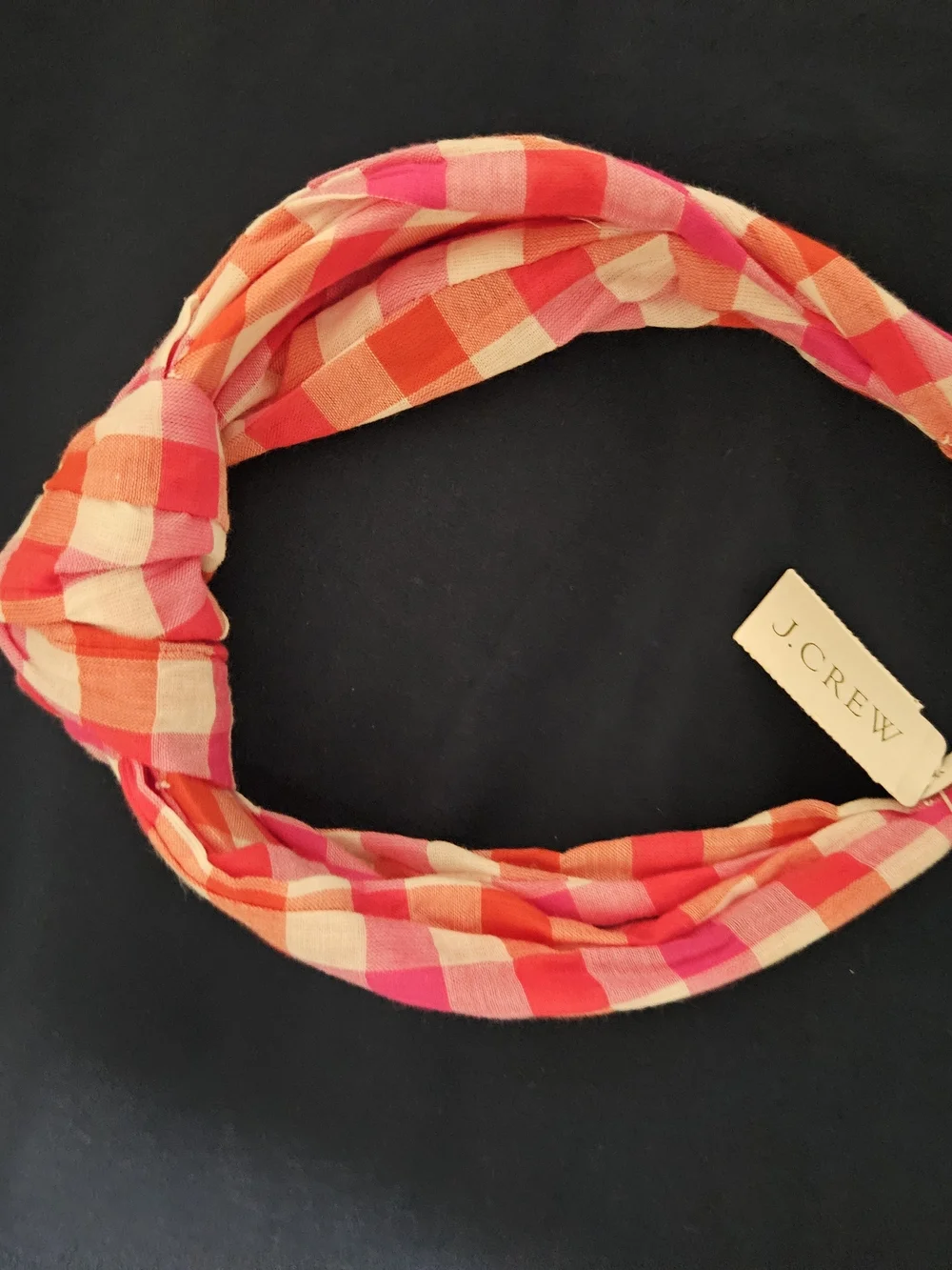 J. Crew Pink, Orange & Cream Plaid Knotted Headband